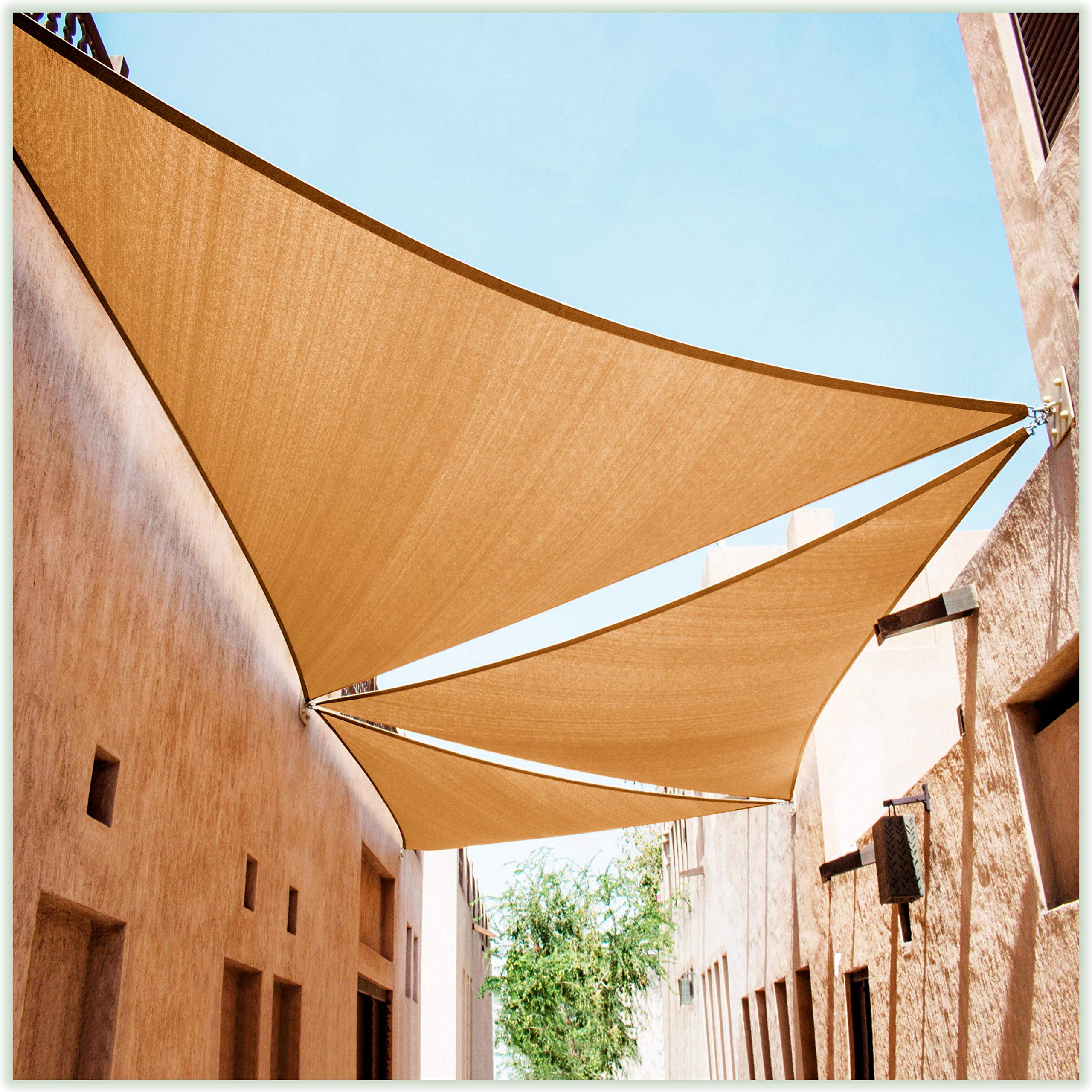 Colourtree 10' X 10' X 14' Sand Beige Sun Shade Sail & Right Triangle Canopy Fabric Cloth Screen Taprt10, Water Permeable & Uv B